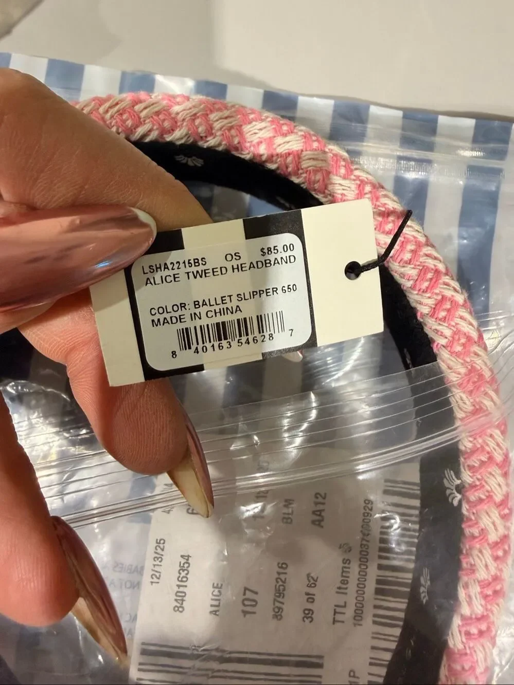 Lele Sadoughi Alice Tweed 2” Classic Slim Padded Headband Ballet Slipper Pink OS